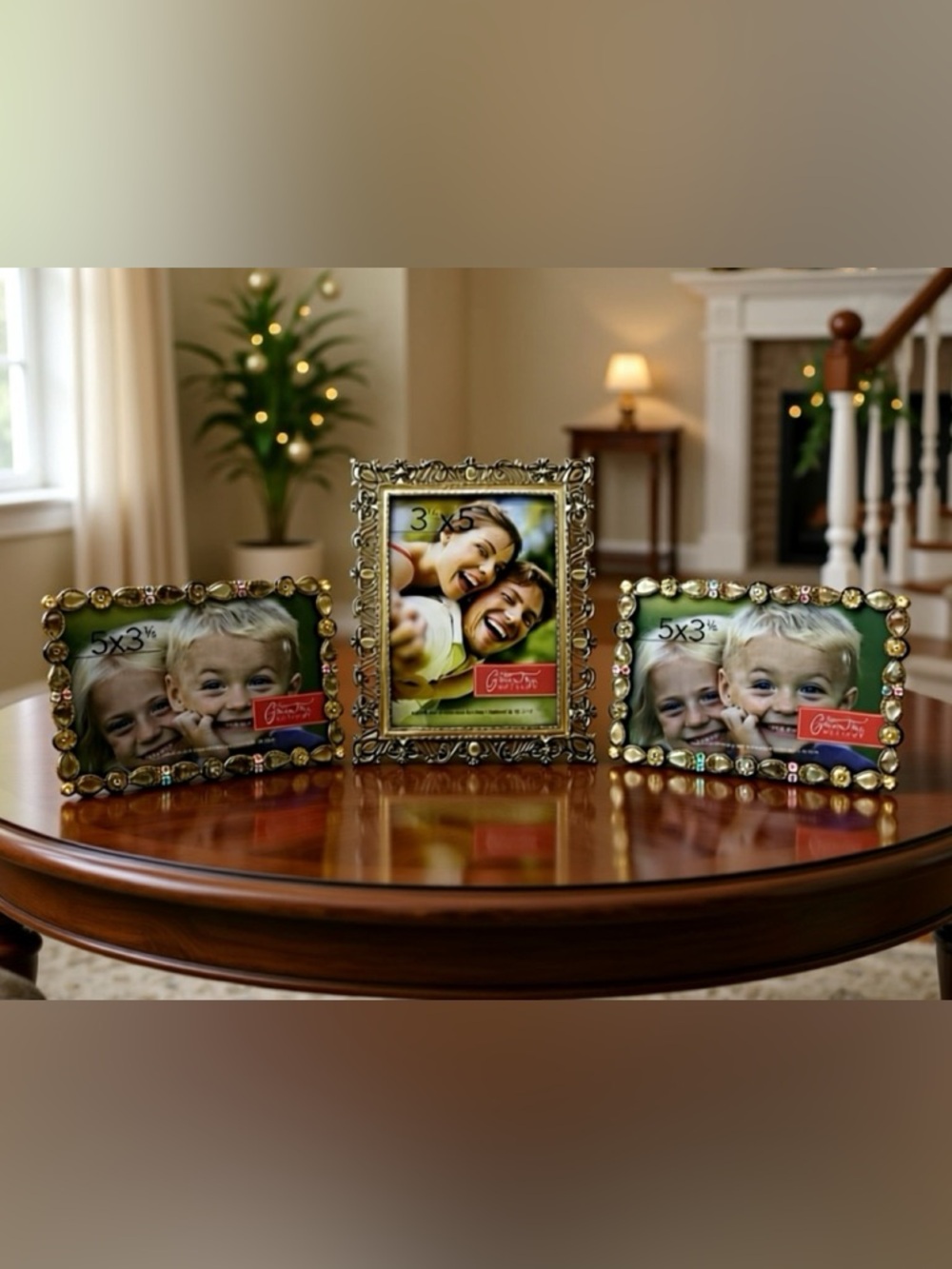 Set of 3 Vintage Style Ornate Bejeweled & Filigree Tabletop Picture Frames